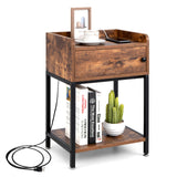 Mesa auxiliar elevable con estación de carga y estantes de almacenamiento-Café