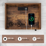 Mesa auxiliar elevable con estación de carga y estantes de almacenamiento-Café