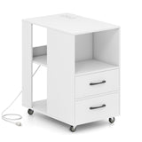 End Table with Built-in Charging Station Sofa Side Bedside Table on Wheels