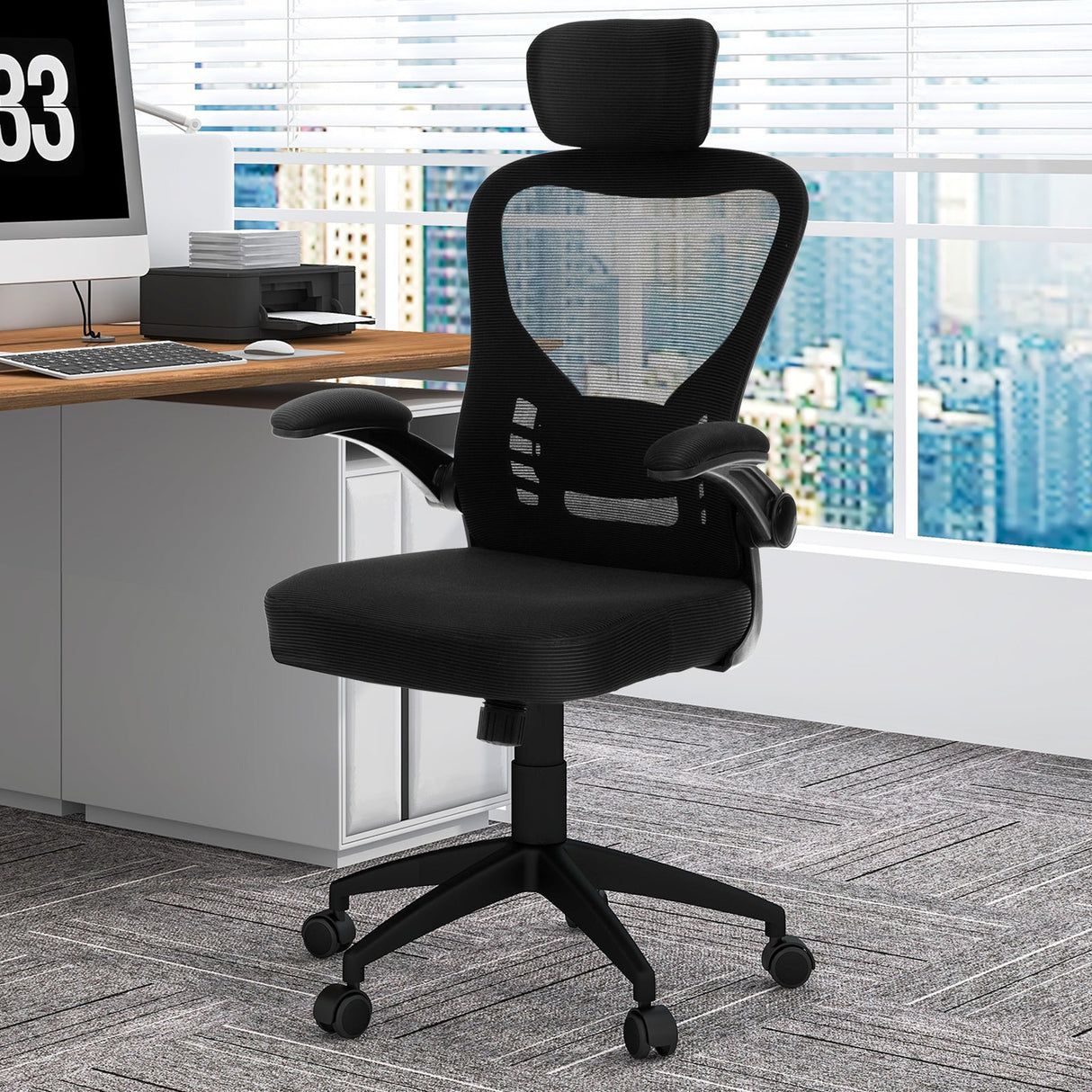 Silla de oficina ergonómica de malla con altura ajustable para oficina en casa - Negro