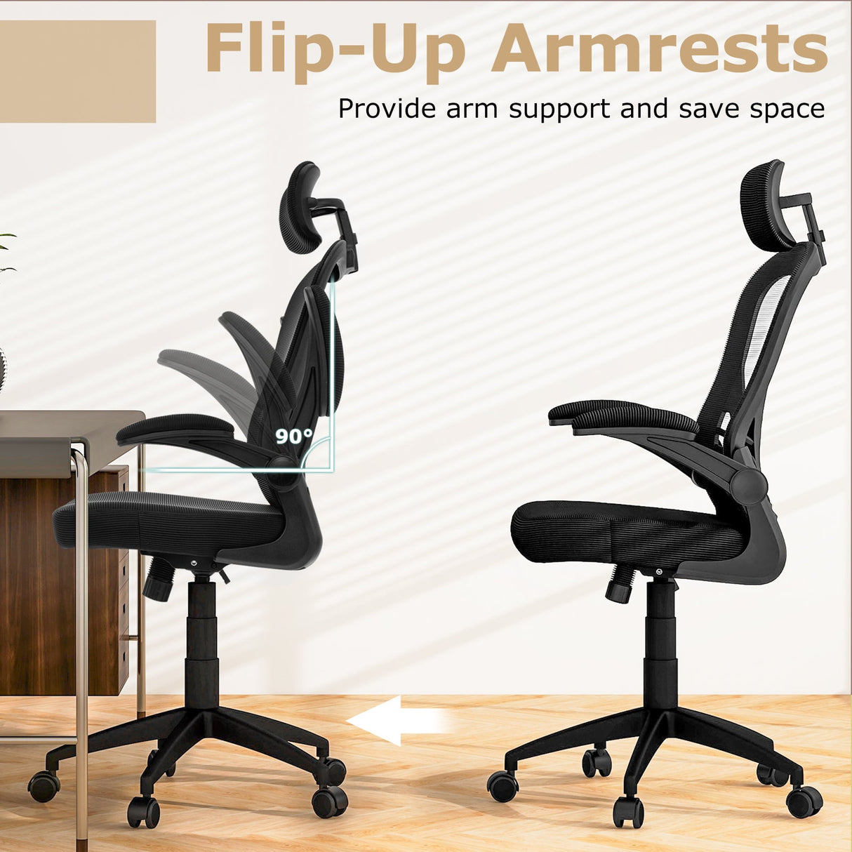 Silla de oficina ergonómica de malla con altura ajustable para oficina en casa - Negro