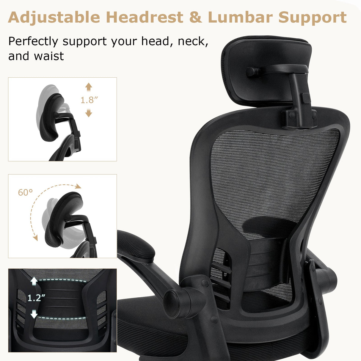 Silla de oficina ergonómica de malla con altura ajustable para oficina en casa - Negro