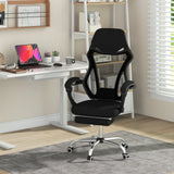 Silla de oficina ergonómica de malla con reposapiés y respaldo reclinable - Negro