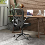 Silla de oficina ergonómica de malla giratoria con reposabrazos abatibles - Negro