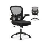 Silla de oficina ergonómica de malla giratoria con reposabrazos abatibles - Negro