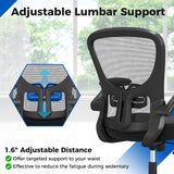 Silla de oficina ergonómica de malla giratoria con reposabrazos abatibles - Negro