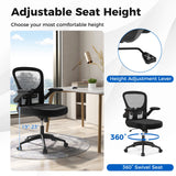 Silla de oficina ergonómica de malla giratoria con reposabrazos abatibles - Negro