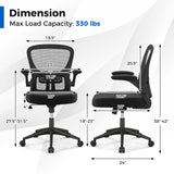 Silla de oficina ergonómica de malla giratoria con reposabrazos abatibles - Negro