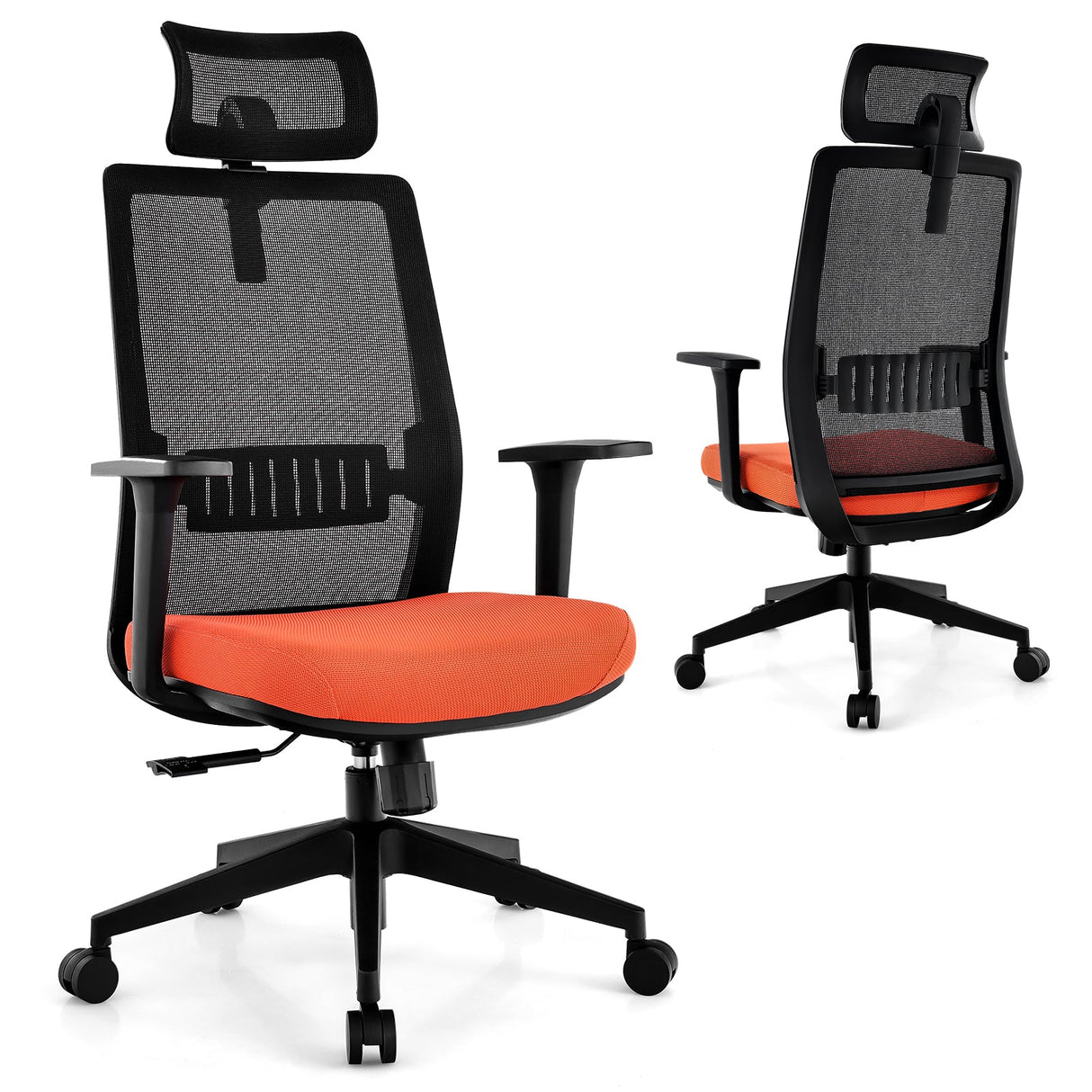 Silla de oficina ergonómica con soporte lumbar y reposacabezas ajustable - Negra