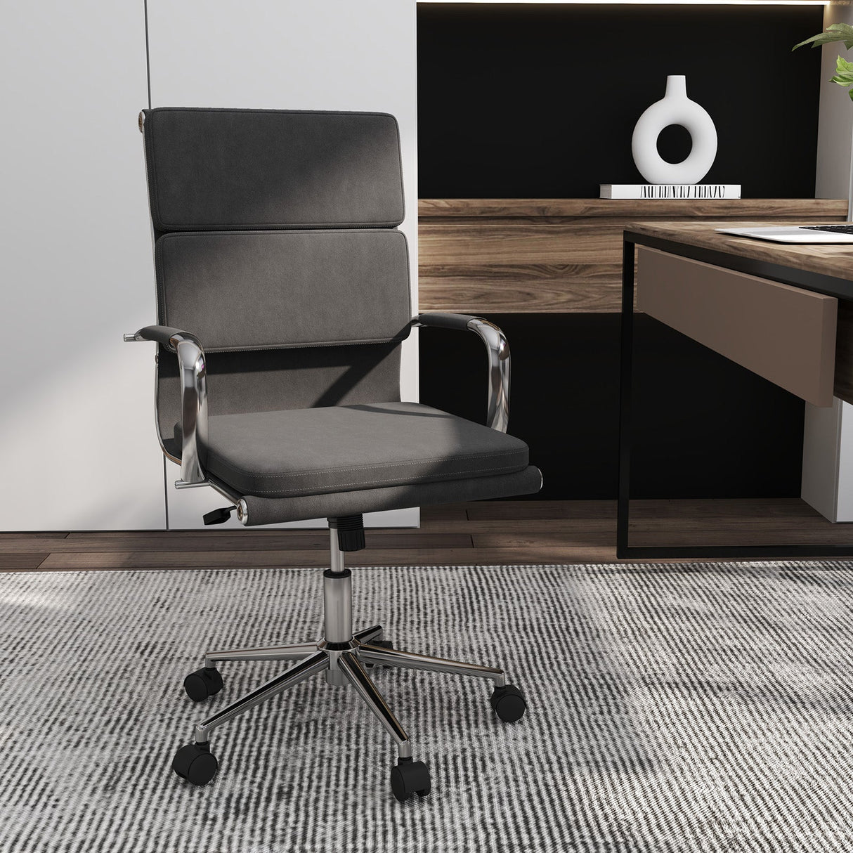 Silla de escritorio ergonómica con respaldo reclinable y asiento acolchado de altura ajustable - Gris