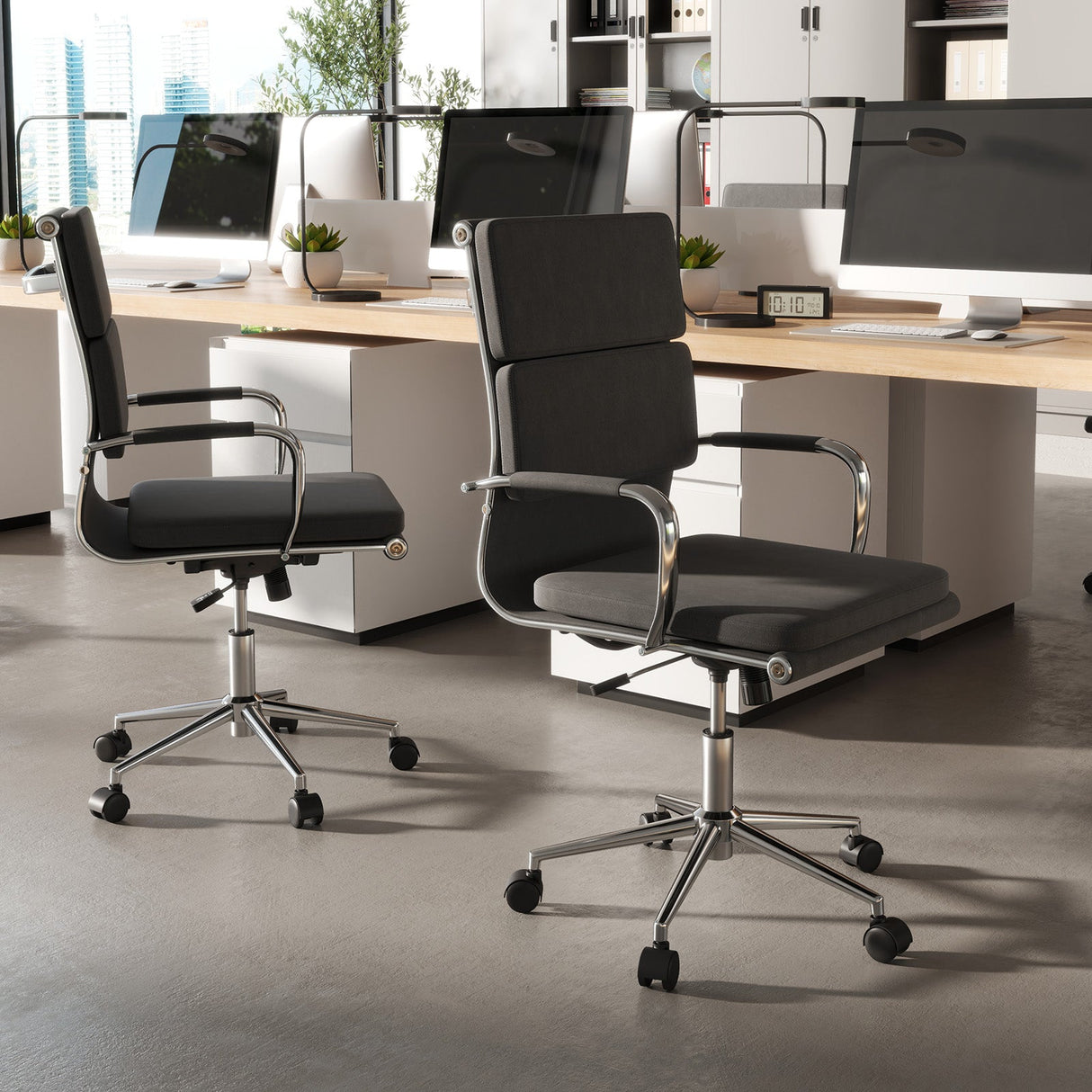 Silla de escritorio ergonómica con respaldo reclinable y asiento acolchado de altura ajustable - Gris