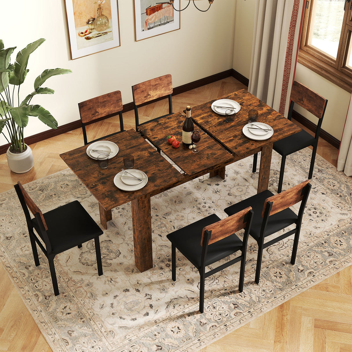 Mesa de comedor extensible para 4-8 personas, 119-157 cm, mesa de cocina rectangular grande