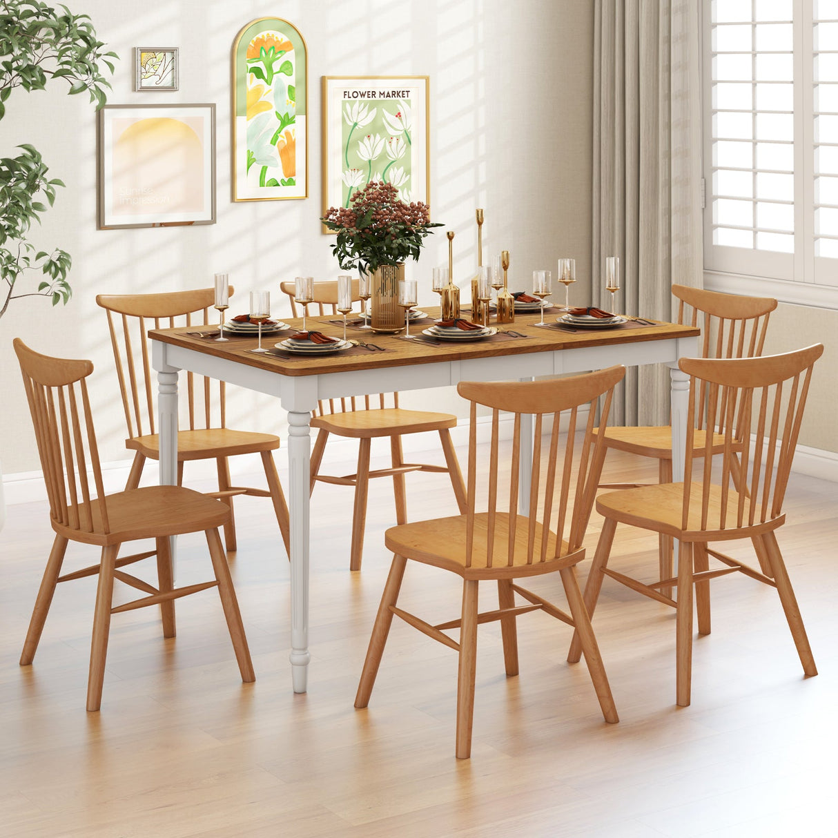 Mesa de comedor extensible con patas de madera de caucho para 4-8 personas - Blanco
