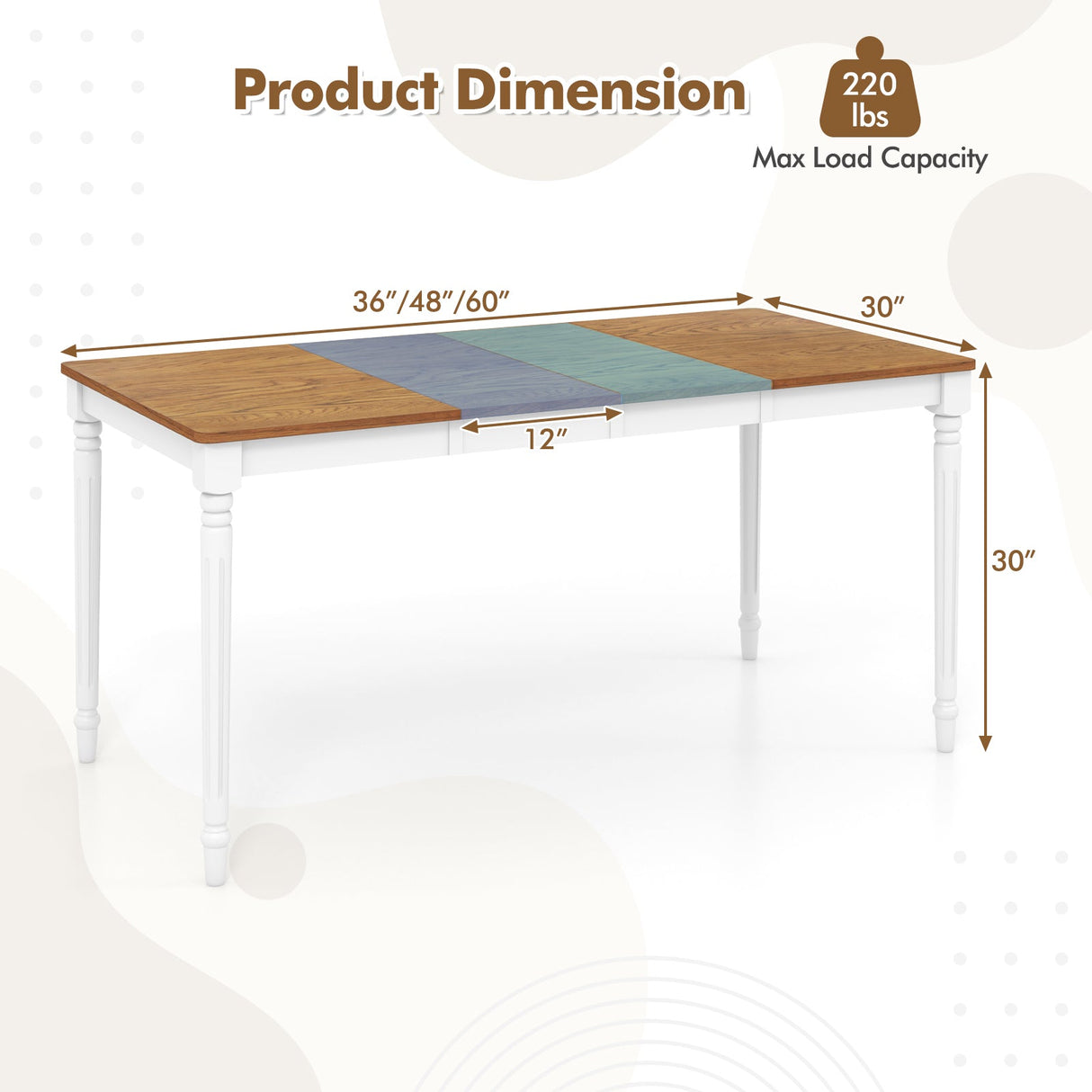 Mesa de comedor extensible con patas de madera de caucho para 4-8 personas - Blanco