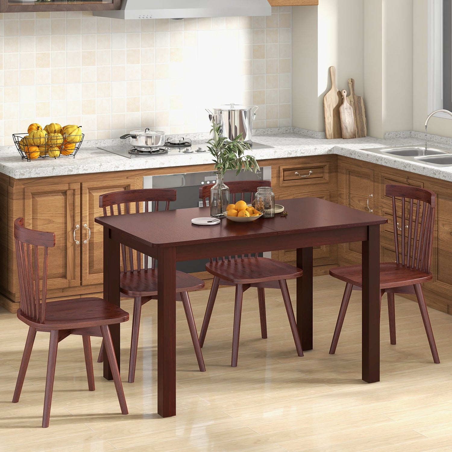 Mesa de comedor plegable extensible con estructura de madera de caucho y cierres de seguridad