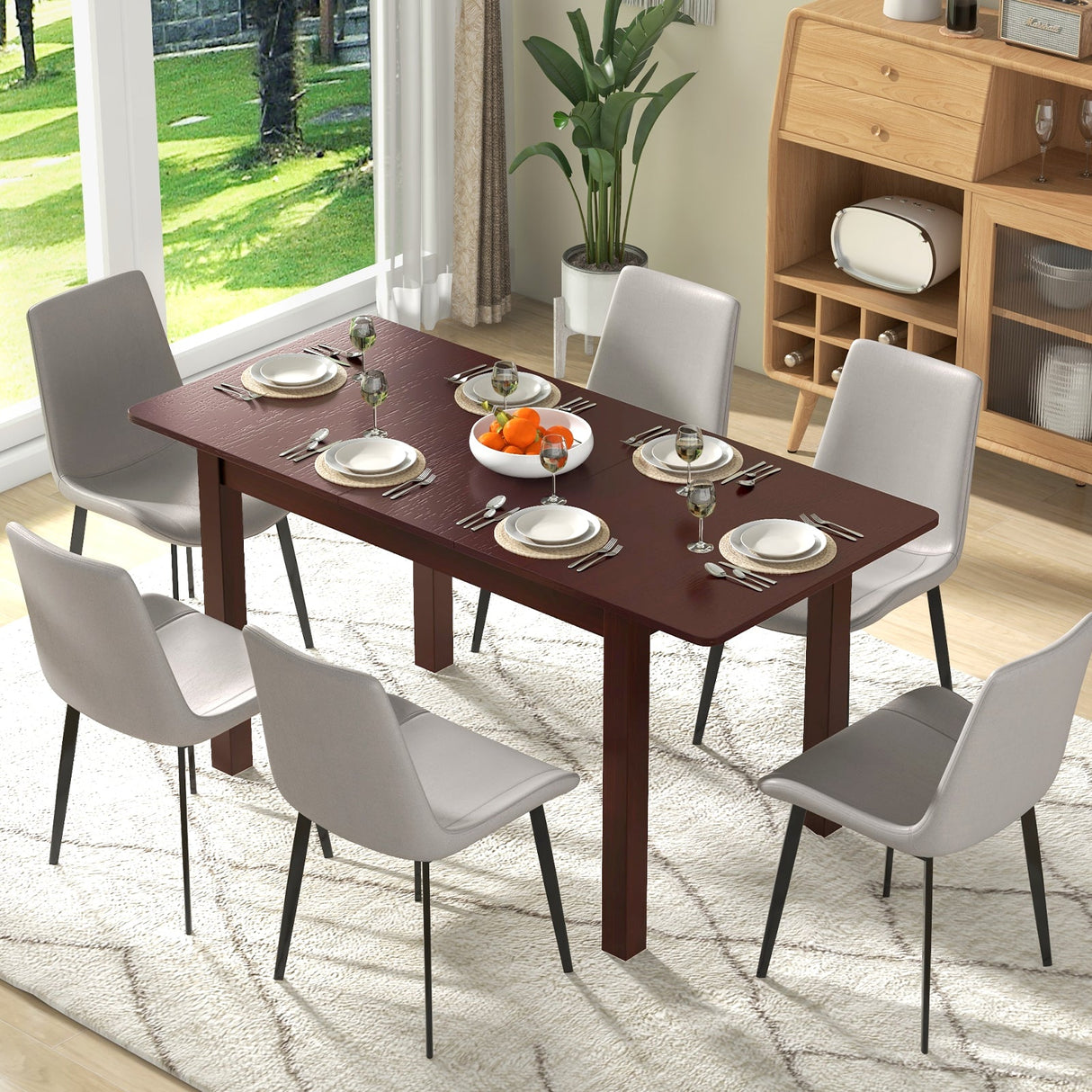 Mesa de comedor plegable extensible con estructura de madera de caucho y cierres de seguridad