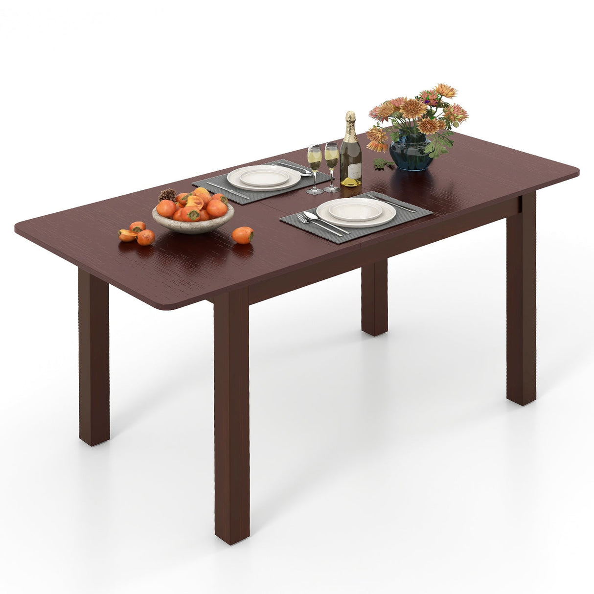 Mesa de comedor plegable extensible con estructura de madera de caucho y cierres de seguridad