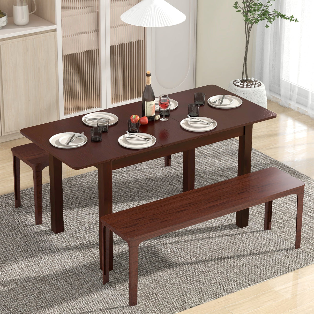Mesa de comedor plegable extensible con estructura de madera de caucho y cierres de seguridad