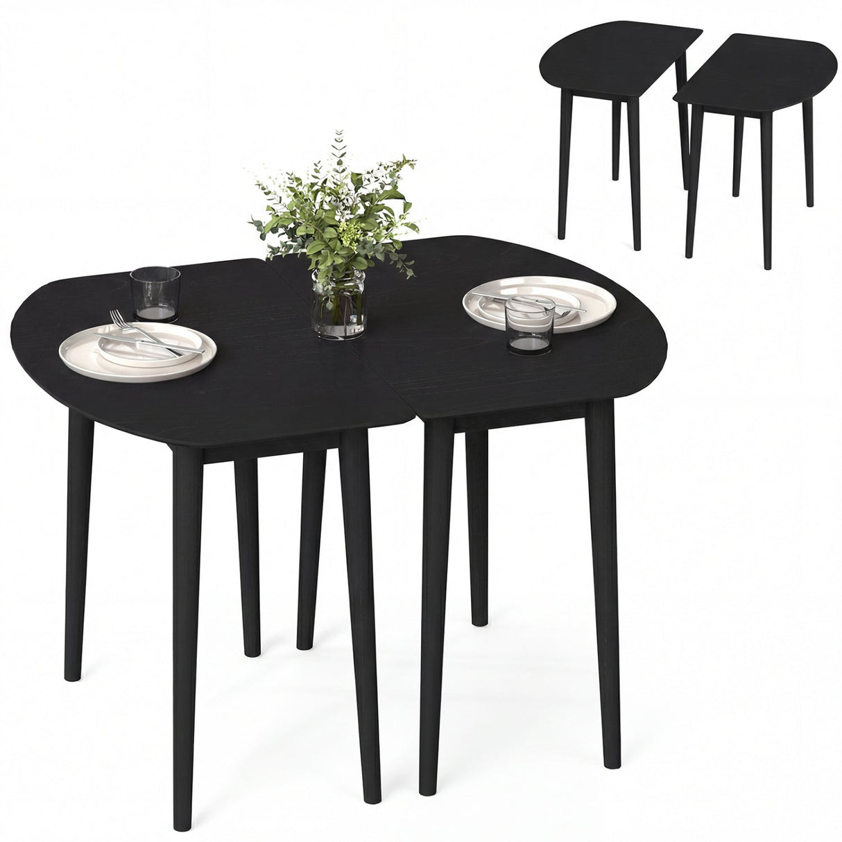 Juego de mesa de comedor ovalada extensible con 2 mesas semicirculares para 4-6 personas
