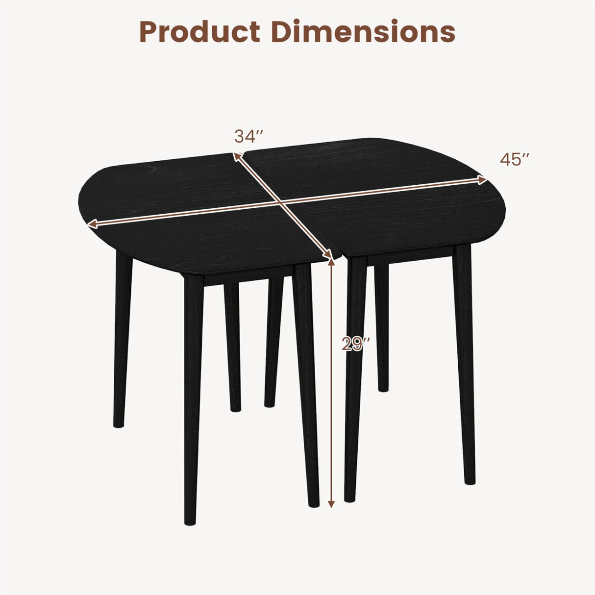 Juego de mesa de comedor ovalada extensible con 2 mesas semicirculares para 4-6 personas