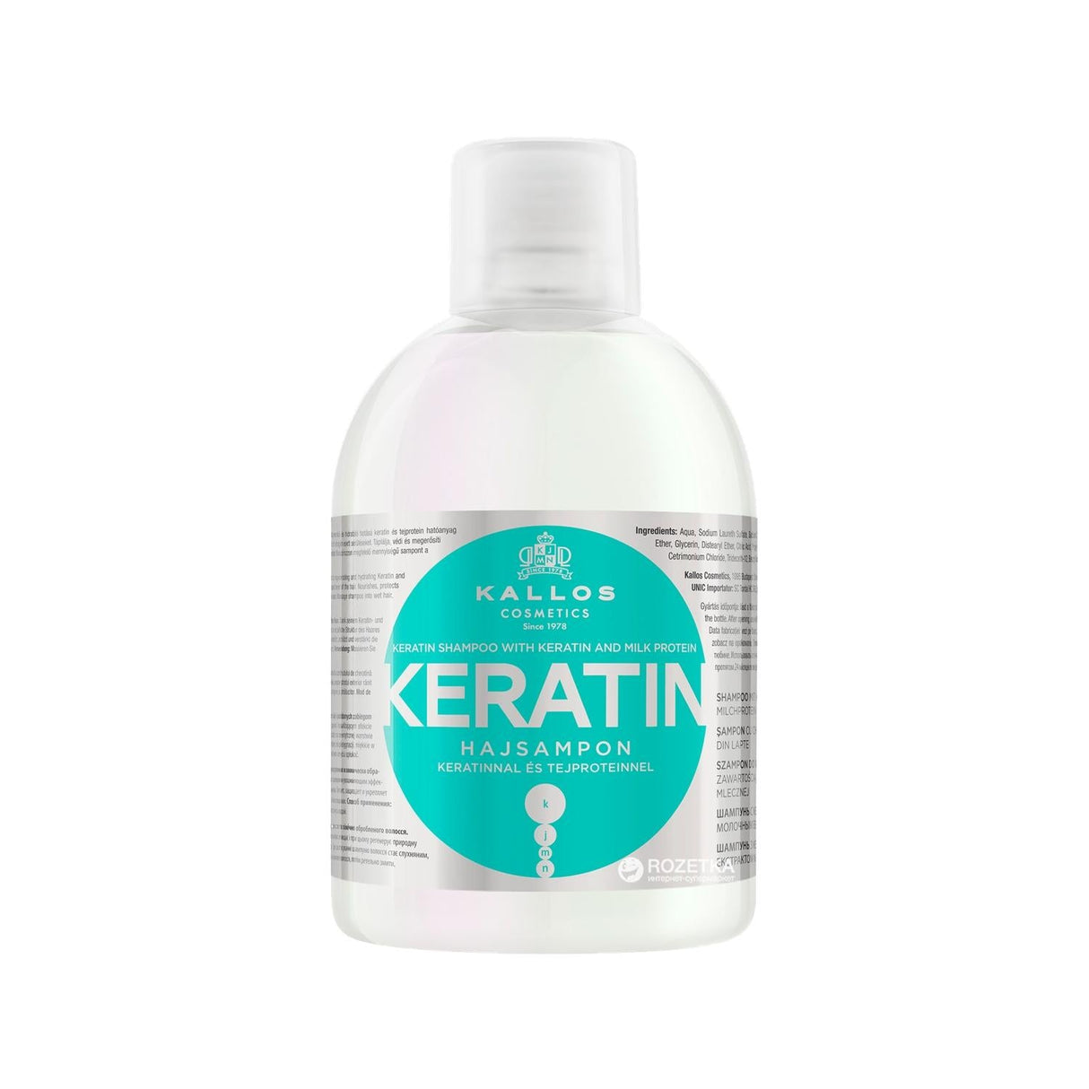 Kallos Cosmetics Keratin Shampoo with Milk Protein, 1000ml - Nourishing Hair Care for Dry or Damaged Hair