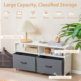 Fabric Chest of Drawers with 2 Drawers and 2 Open Shelves-White