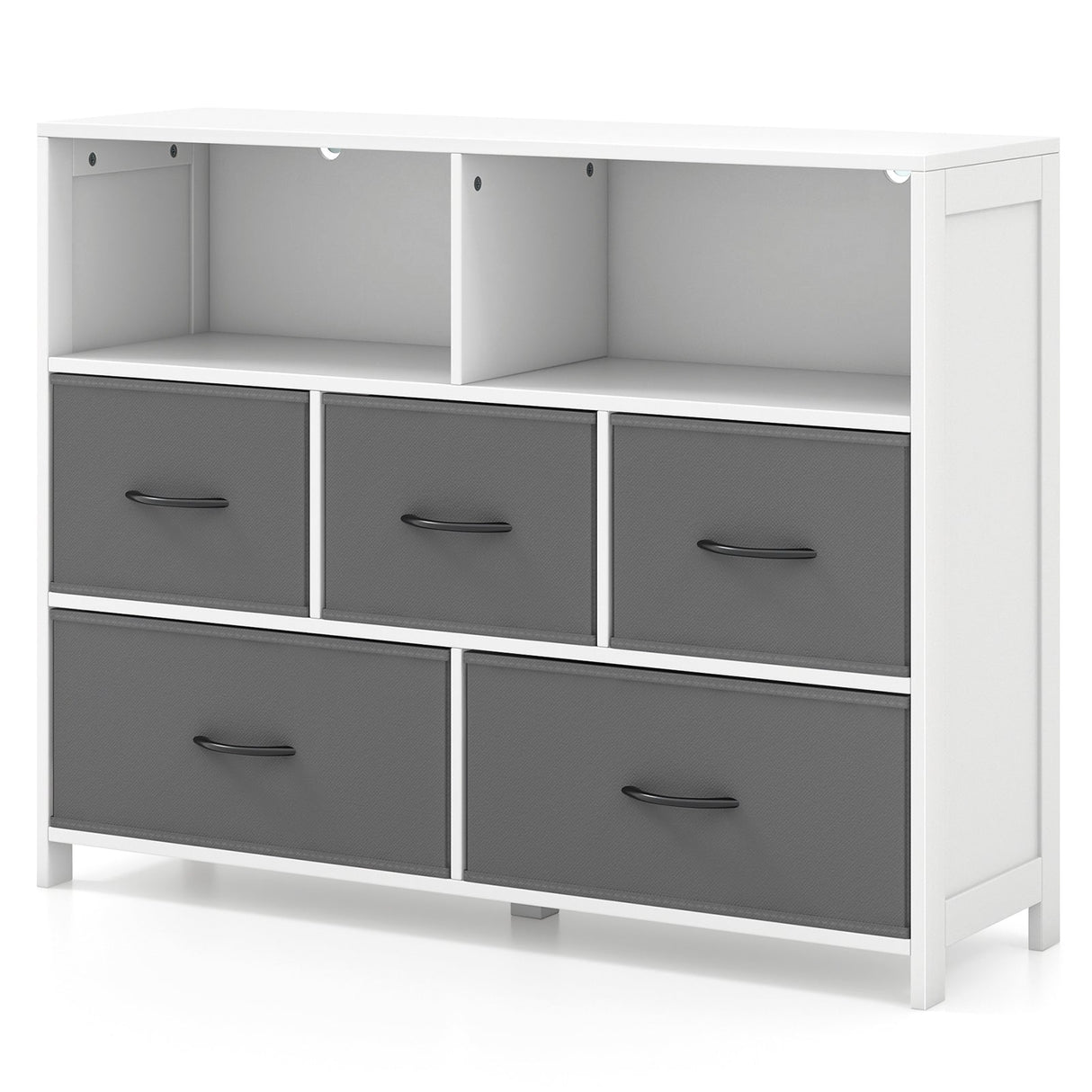 Cómoda de tela de 5 cajones para dormitorio - Blanca