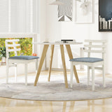 Sillas Auxiliares de Cocina de Tela con Estructura de Madera de Caucho y Asiento Acolchado-Blanco