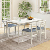Sillas Auxiliares de Cocina de Tela con Estructura de Madera de Caucho y Asiento Acolchado-Blanco