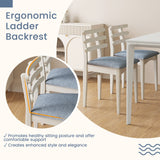 Sillas Auxiliares de Cocina de Tela con Estructura de Madera de Caucho y Asiento Acolchado-Blanco