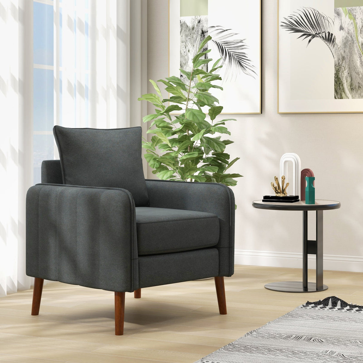 Sofá Individual Tapizado en Tela con Cojines de Respaldo y Asiento Removibles-Gris