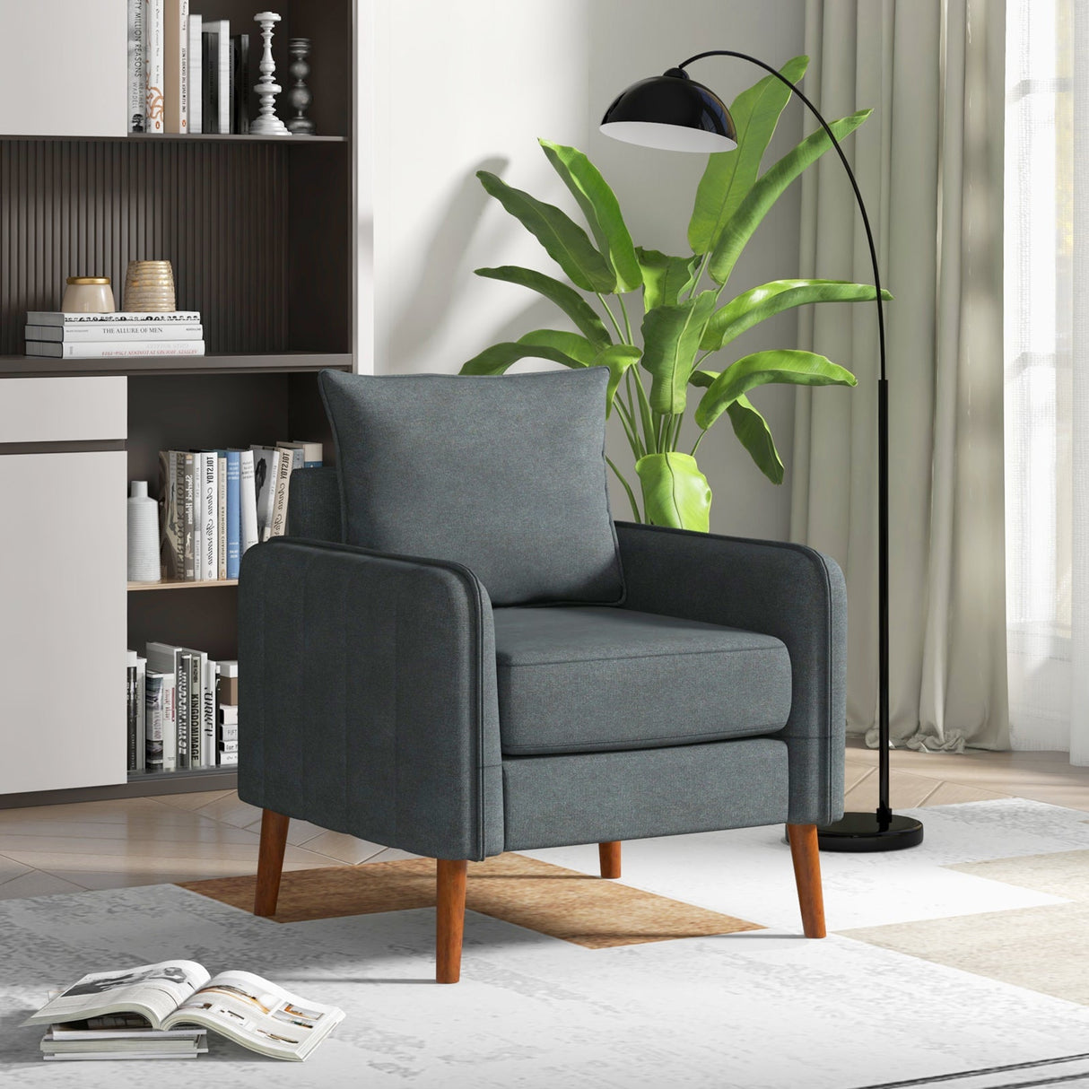 Sofá Individual Tapizado en Tela con Cojines de Respaldo y Asiento Removibles-Gris