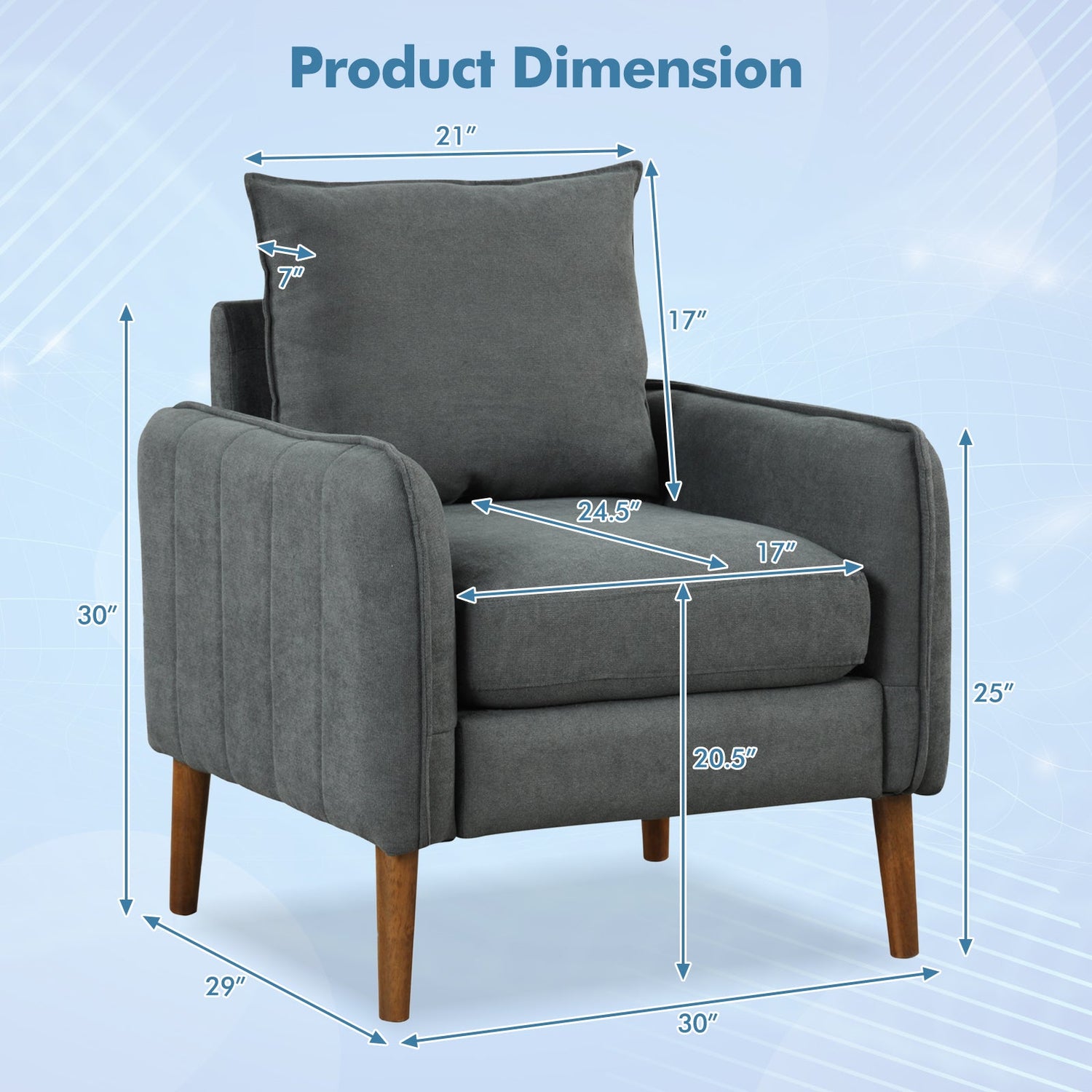 Sofá Individual Tapizado en Tela con Cojines de Respaldo y Asiento Removibles-Gris