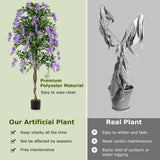 Juego de 2 plantas de ficus artificiales de 1.83 m, árboles de glicinia artificiales con troncos naturales y flores moradas realistas