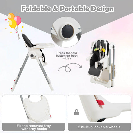 Trona Plegable 4 en 1 para Bebés con 7 Alturas Ajustables y Barra de Juguetes Gratis