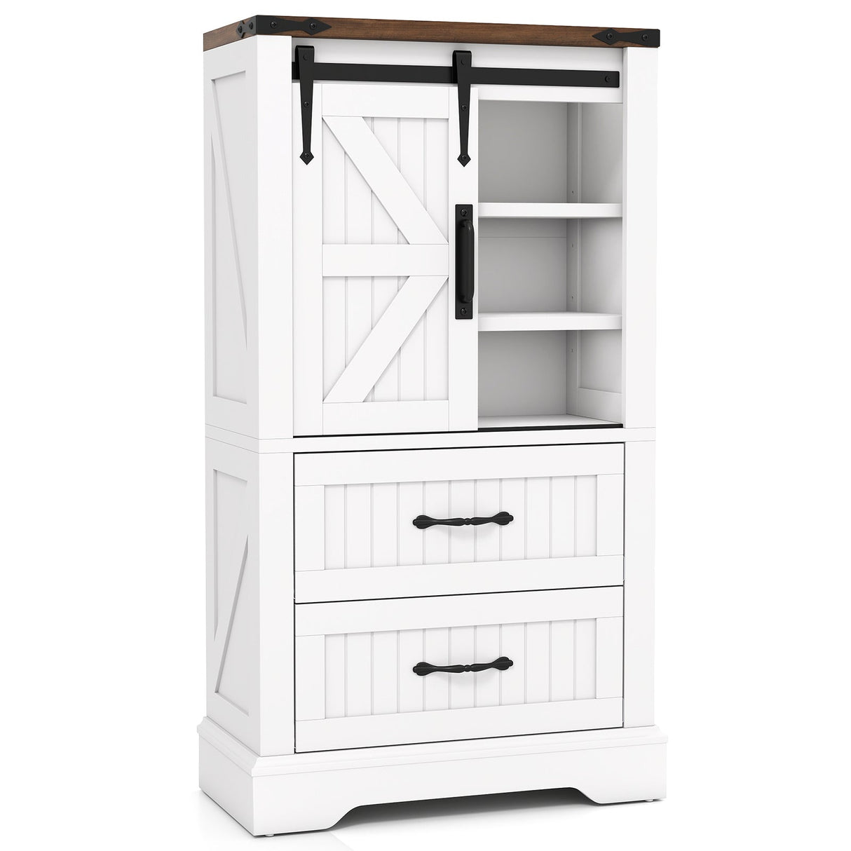 Gabinete de piso para baño estilo rústico, organizador de almacenamiento de madera independiente - Blanco