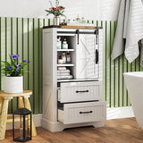 Gabinete de piso para baño estilo rústico, organizador de almacenamiento de madera independiente - Blanco