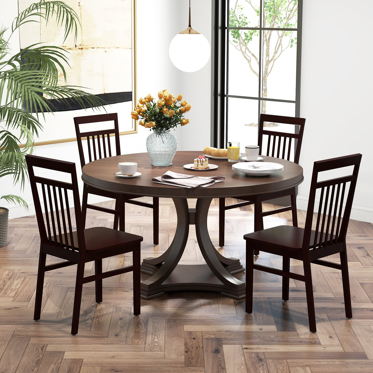 Juego de 2 sillas de comedor rústicas con respaldo alto inclinado