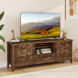 Farmhouse TV Stand for 65 Inch TVs with 2 Woven Accent Doors and 3 Adjustable Shelves