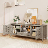 Farmhouse TV Stand for 65 Inch TVs with 2 Woven Accent Doors and 3 Adjustable Shelves
