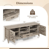 Farmhouse TV Stand for 65 Inch TVs with 2 Woven Accent Doors and 3 Adjustable Shelves