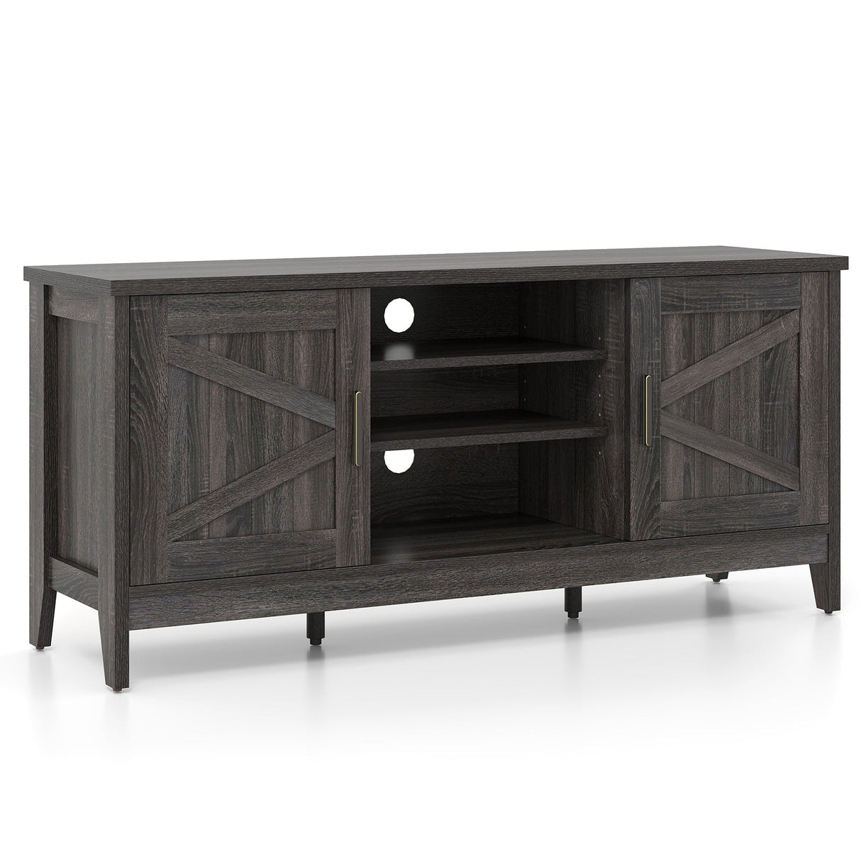 Mueble para TV de estilo rústico para televisores de hasta 65 pulgadas, centro de entretenimiento con 2 armarios de almacenamiento - Gris
