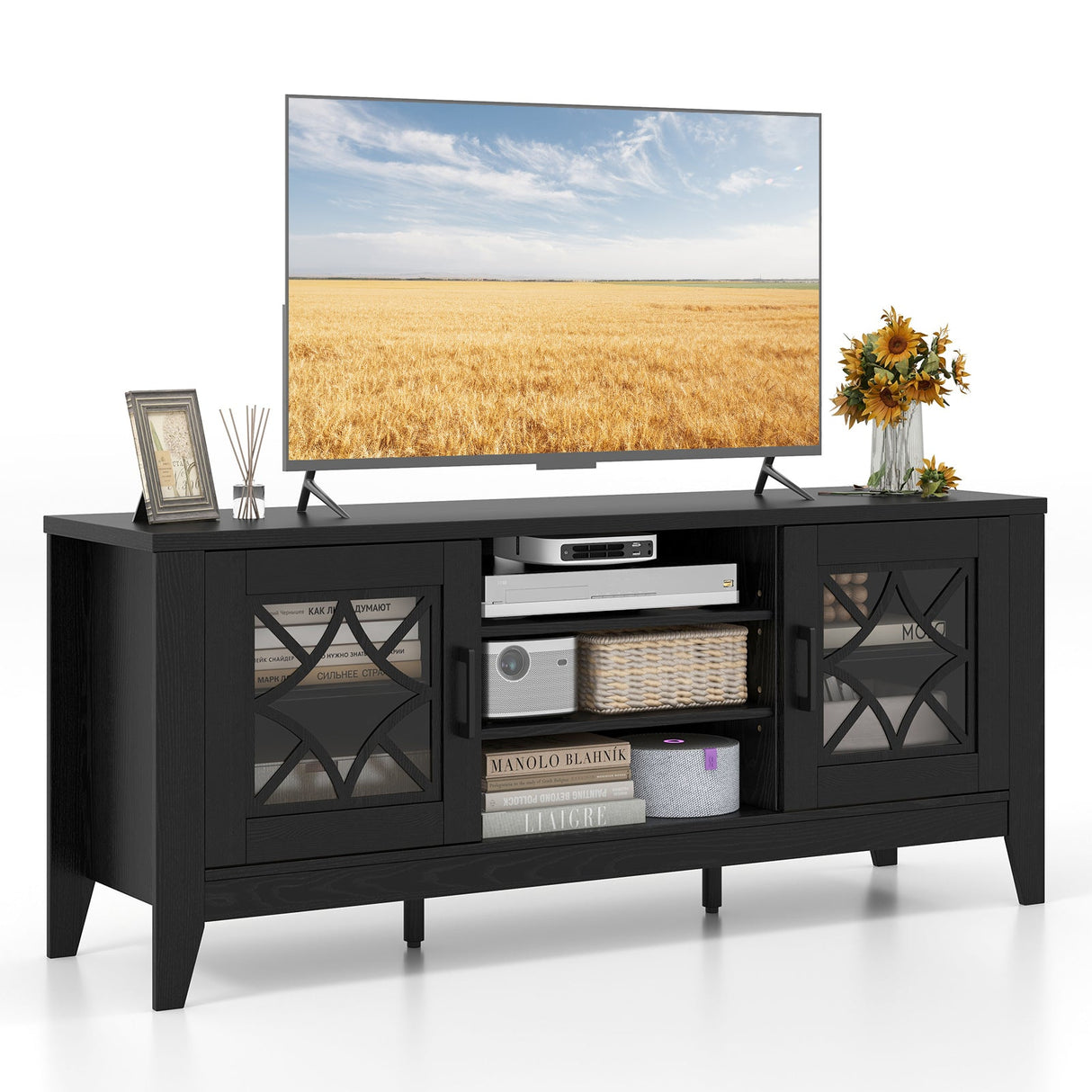 Mueble de TV estilo rústico para televisores de hasta 65 pulgadas con 4 estantes ajustables