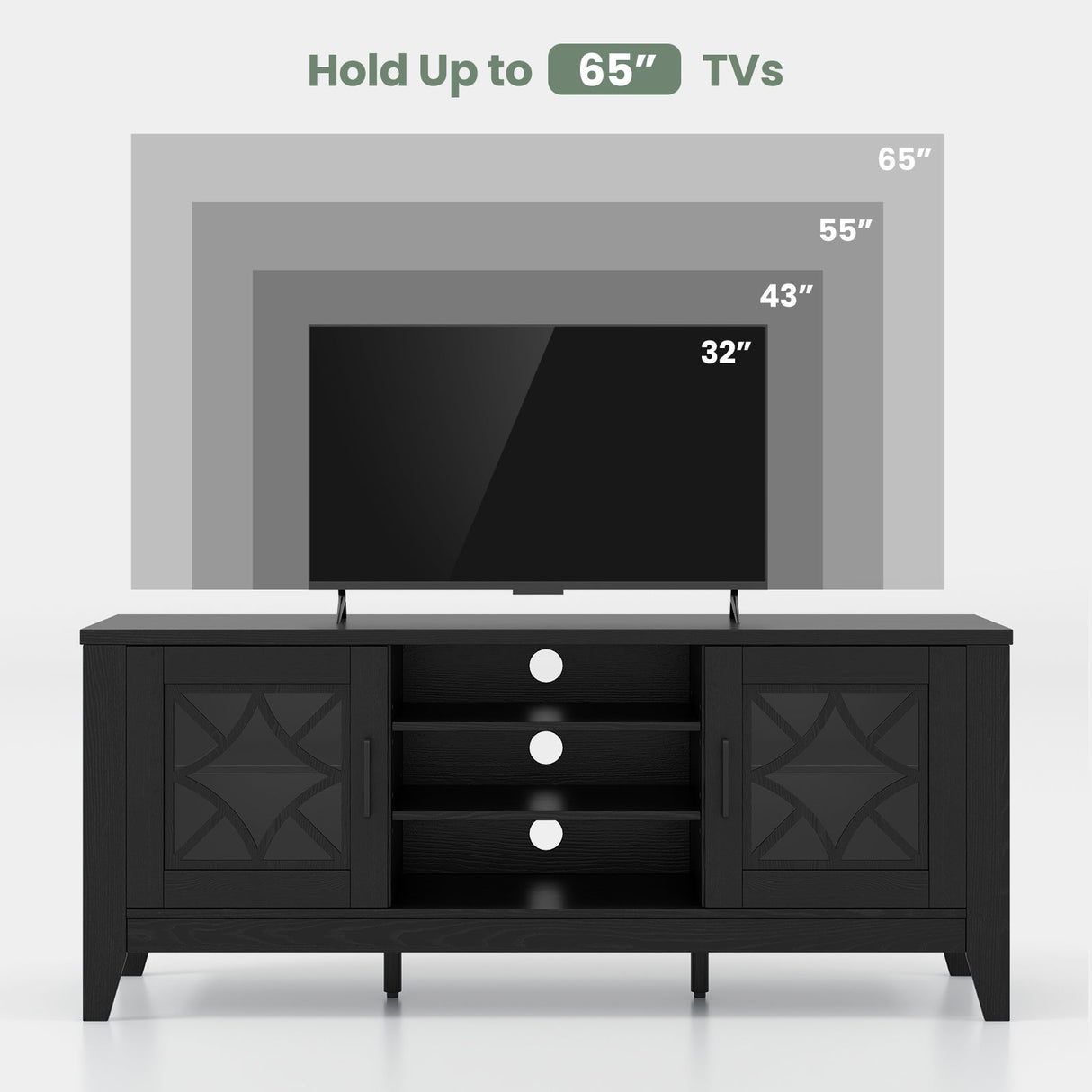 Mueble de TV estilo rústico para televisores de hasta 65 pulgadas con 4 estantes ajustables