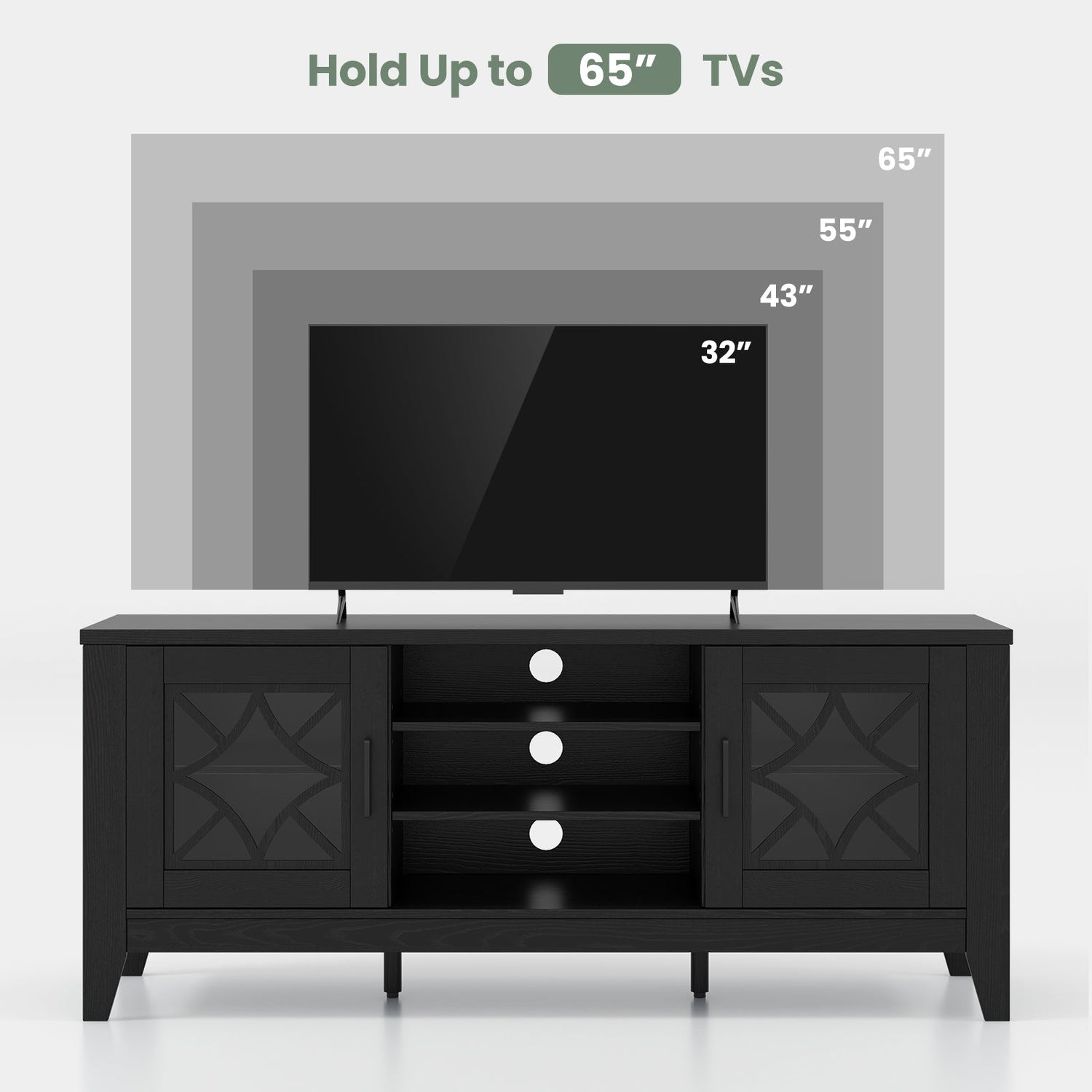 Mueble de TV estilo rústico para televisores de hasta 65 pulgadas con 4 estantes ajustables