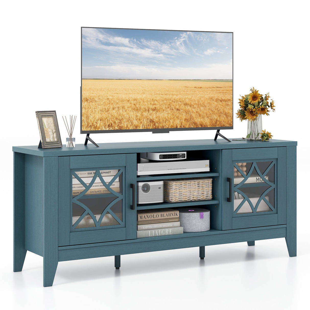Mueble de TV estilo rústico para televisores de hasta 65 pulgadas con 4 estantes ajustables