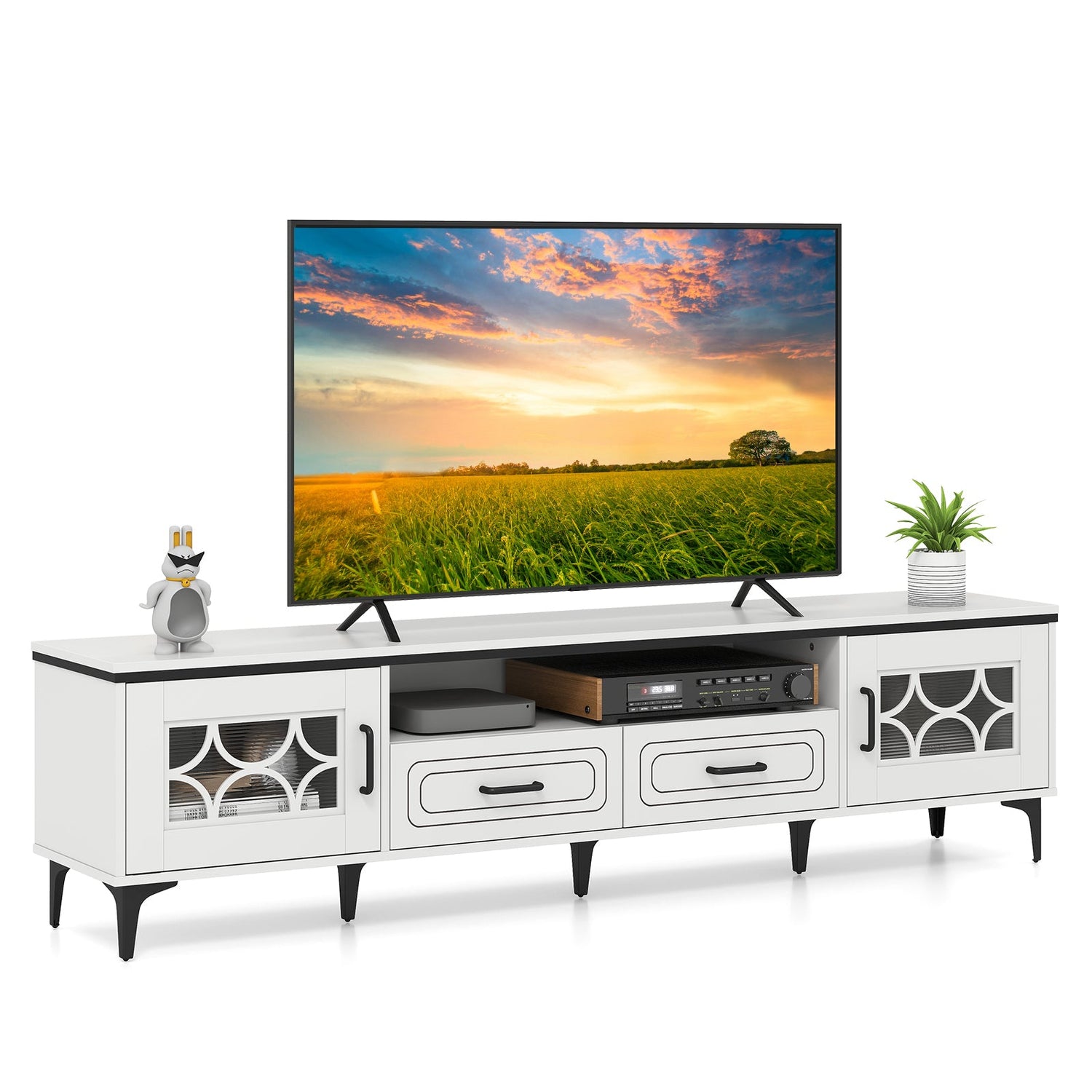 Mueble de TV estilo rústico para televisores de hasta 80 pulgadas con 2 cajones
