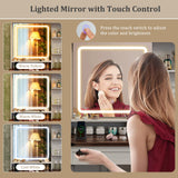 Farmhouse Vanity Set with Mirror and 3-Color Lighting-White