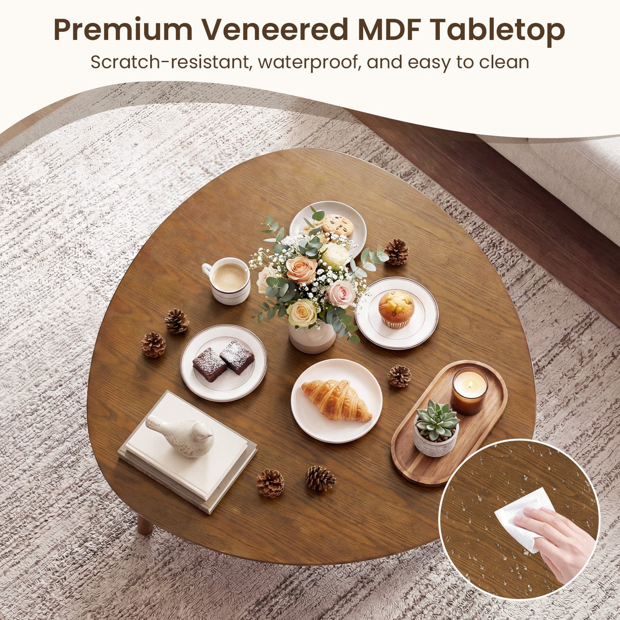 Mesa de comedor redonda de madera estilo rústico para 4-Nogal