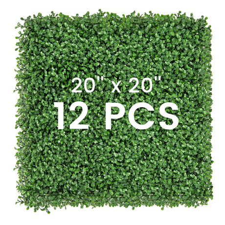 12 piezas de paneles de pared de boj artificial de 20 x 20 pulgadas con ramas insertables